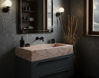 Floating Marble Sink Basin In Pink Violet Marble, Wall Hanging Stone Sink Vanity Top For Bathroom Vanity And Home Decor Lovers M3F66