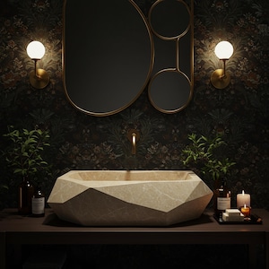 Natural Marble Sink Basin – Geometric Stone Vessel Sink, Modern Bathroom Vanity Top Sink, Custom Marble Sink for Bathroom Decoration