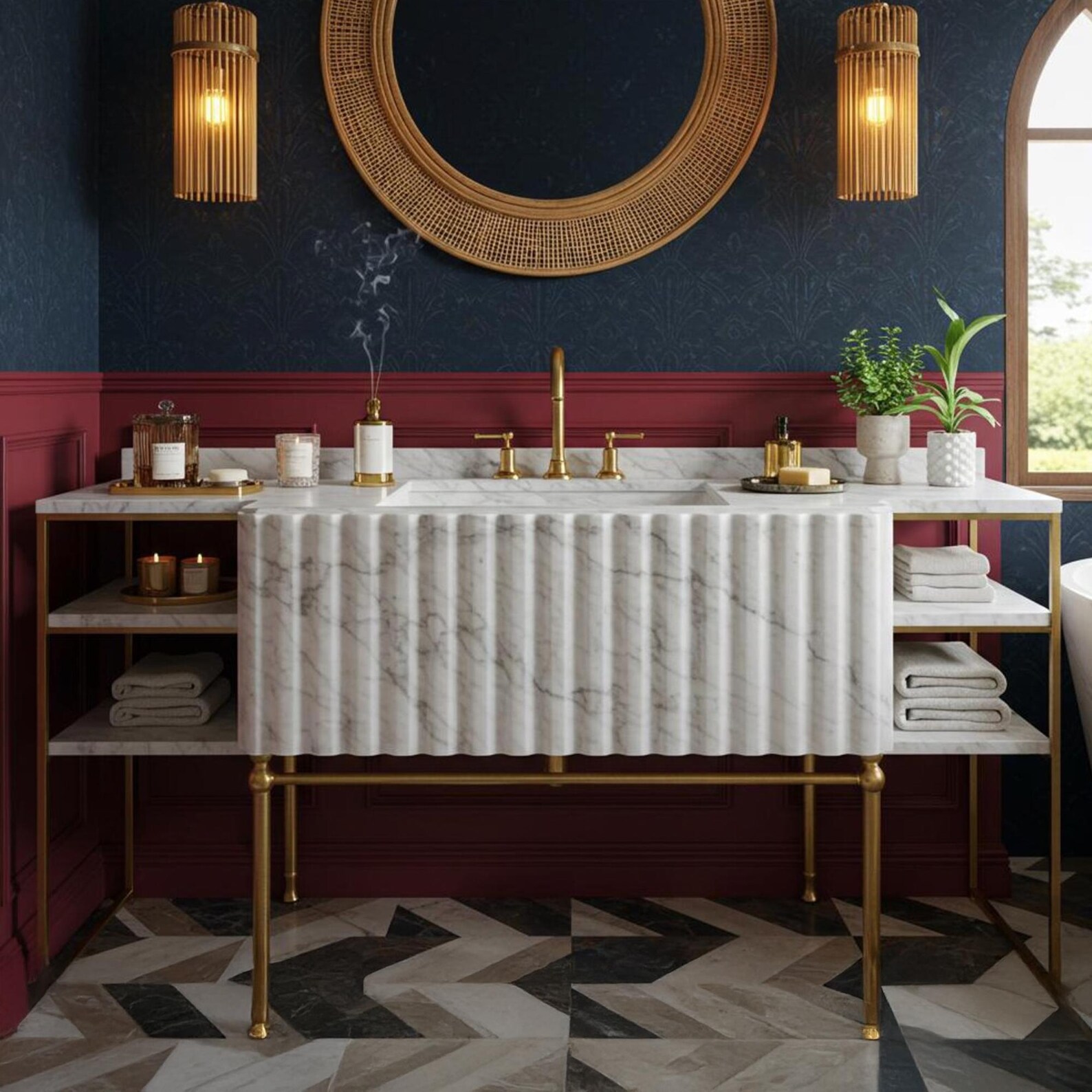 Fluted Carrara Marble Sink Console – Luxury Natural Stone Vanity Top