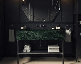 Lavabo mural Verde Levanto (Elazig Green) – Lavabo flotante de mármol para baños de lujo
