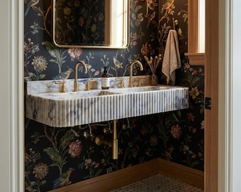 Lavabo de Mármol Carrara con Salpicadero | Estilo Rústico | Lavabo de Pared | Lavabo Tallado a Mano | Piedra Natural