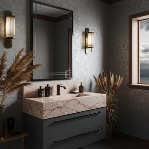 Custom Marble Sink In Pink Violet Marble, Stone Sink Vanity Top For Bathroom Vanity, Elegant Marble Sink Basin For Interiors M3F71