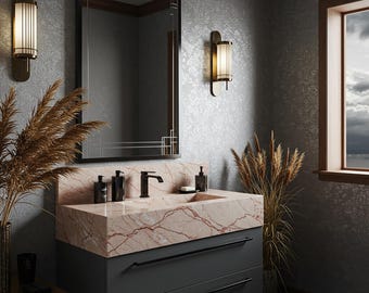 Custom Marble Sink In Pink Violet Marble, Stone Sink Vanity Top For Bathroom Vanity, Elegant Marble Sink Basin For Interiors M3F71