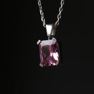 Genuine Pink Tourmaline Pendant, 925K Emerald Cut Pink Tourmaline,Pink Gemstone, Statement Silver Pendant,October Birthstone,Mother Day Gift