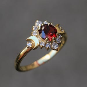Ruby Moon Ring, Sterling Silver, Witchy Moonstone Jewelry