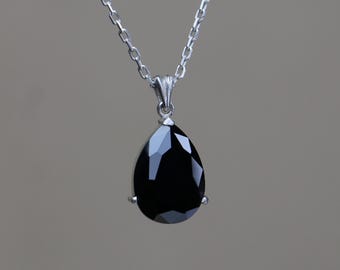 Black Onyx Pendant Necklace, Dainty 925 Silver Necklace Jewelry, Pear Drop Necklace, Silver Necklace, Pear Cut Pendant With Stone