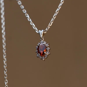 White Gold Ruby Oval Necklace, Red Ruby Pendant, Ruby July Birthstone Choker Necklace, Valentines Gift, Ruby Choker Necklaces for Women