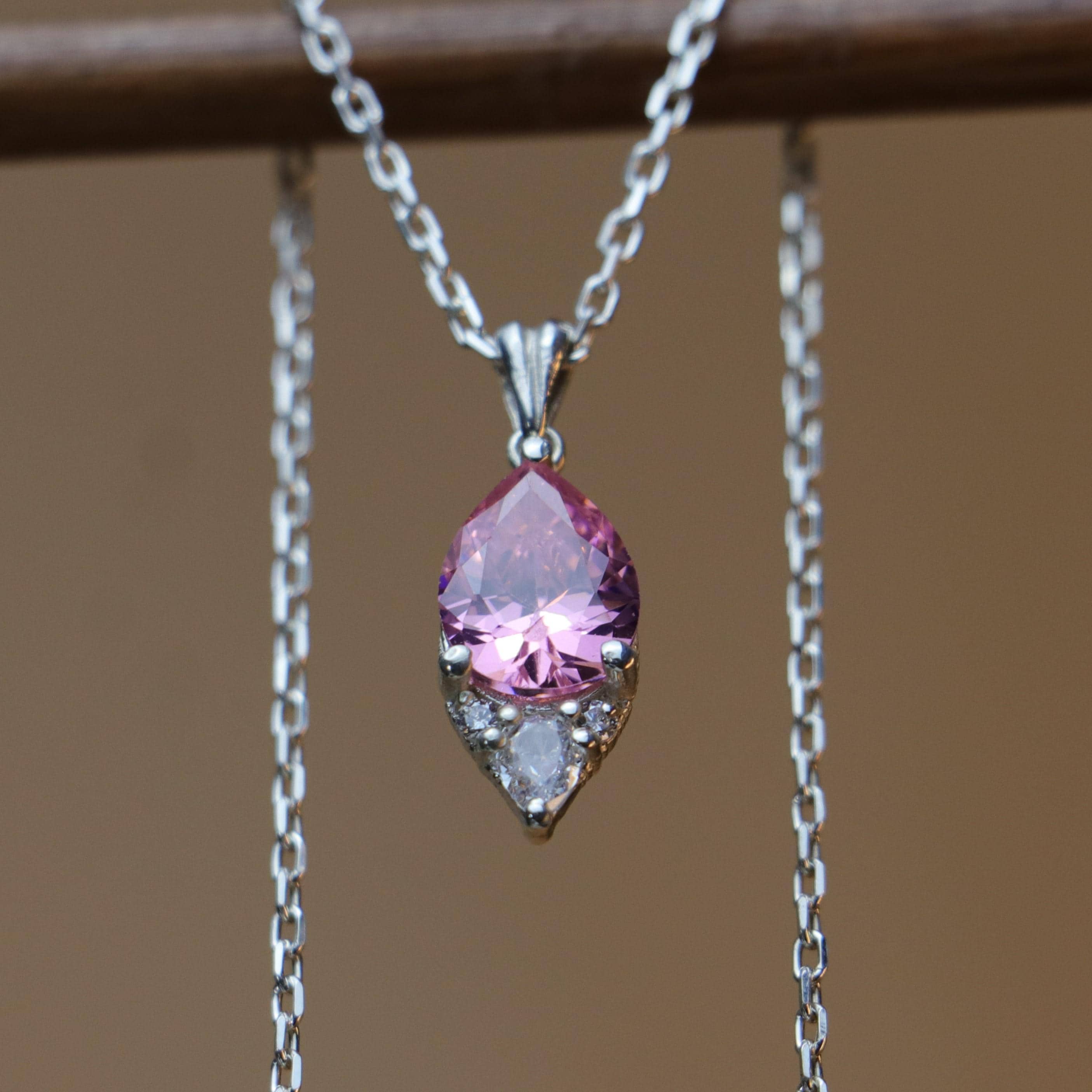 Pink Tourmaline Pear Necklace Earrings, Crystal Pink Stone Jewelry, Oct Birthstone Jewelry Set, Gift For Her Mommy Gift, Gift For Mommy