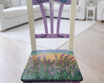 Artist Chair "LAVENDER DREAMS", silla pintada a mano   Furniture upcycling, silla artistica
