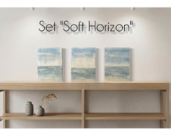 Set Soft Horizon I, II, III - Dipinti astratti originali su pannelli di legno 13 x 18 cm