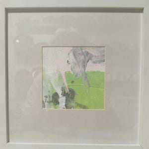 Mini Artwork "Green Spring", abstract framed original, passepartout, acrylic painting, perfect gift, decoration for shelfes