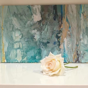 SEAGOLD VI – Original Abstract Painting, Blue Green Wall Art, Luxury Small Artwork, Modern Minimalist Decor, Textured Ocean Inspired