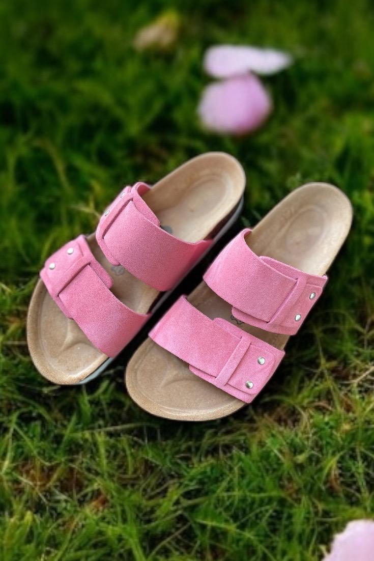 SCHOLL ● Stitch Two Strap Cork Sandals - Pink Sandals Pink Noelle Chunky