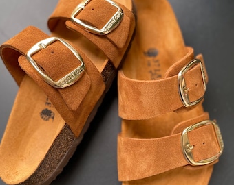 Handgefertigte Anatomische Kork Sohle Leder Hausschuhe mit Großer Schnalle für Damen - Natürliche Orthopädische Schuhe