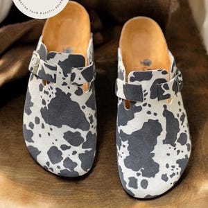 Handmade Cow Print Cork Clogs: Women's Orthopedic Comfort Mules