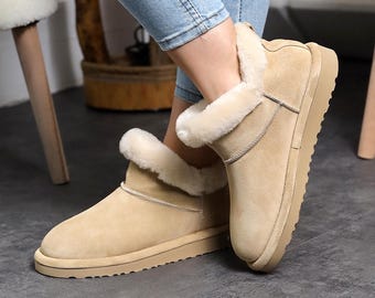 Cozy Handmade Suede Mini Boots with Fur Lining - Stylish Winter Footwear for Women - Model B