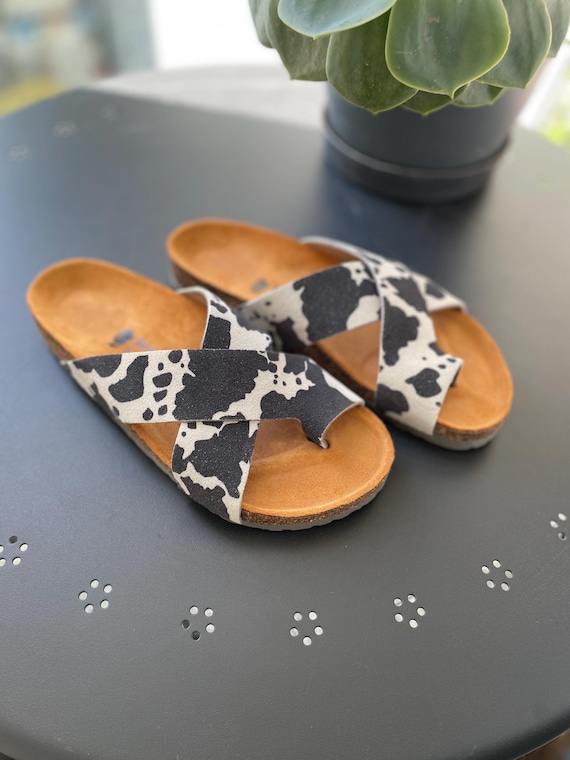 Tongs en cuir suédé imprimé vache Support orthopédique de la