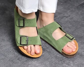 Handgjorda anatomiska unisex-lädersandaler med naturlig korksula - Bekväma ortopediska skor