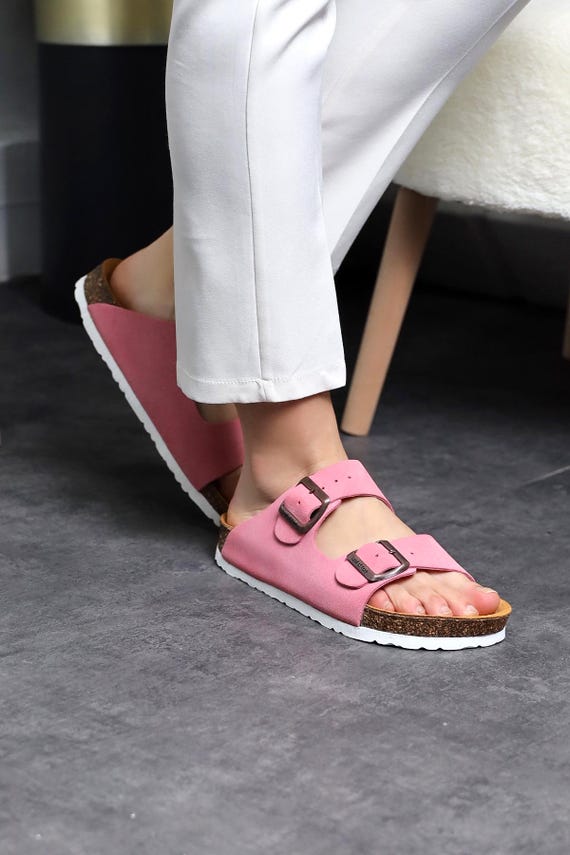Sandalias de piel anatómicas con suela de corcho para mujer