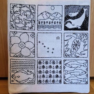Alaska Blackwork Pattern: State Nature Symbols Cross Stitch (Digital Download PDF)