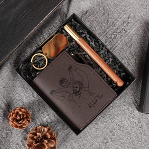 Juego de billetera personalizada para hombre, regalo para papá, caja de regalo para billetera para el día del padre, juego de llavero con billetera con nombre, regalo para padrino, regalo de aniversario para él
