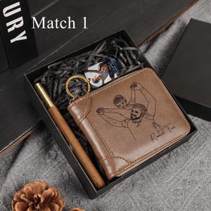 Juego de billetera personalizada para hombre, regalo para papá, caja de regalo para billetera para el día del padre, juego de llavero con billetera con nombre, regalo para padrino, regalo de aniversario para él
