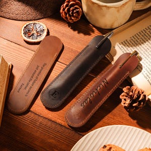 Estojo de couro para caneta, estojo personalizado para caneta, bolsa de couro genuíno para caneta, estojo personalizado para caneta-tinteiro, estojo de couro gravado para caneta, presente de papelaria