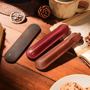 Estojo de couro para caneta, estojo personalizado para caneta, bolsa de couro genuíno para caneta, estojo personalizado para caneta-tinteiro, estojo de couro gravado para caneta, presente de papelaria