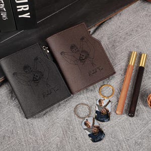 Juego de billetera personalizada para hombre, regalo para papá, caja de regalo para billetera para el día del padre, juego de llavero con billetera con nombre, regalo para padrino, regalo de aniversario para él