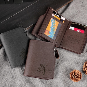 Cartera de regalo para el día del padre, caja de regalo, cartera personalizada para hombre para papá, cartera con nombre personalizado, regalos para marido, regalo para padrino, regalo de aniversario para él