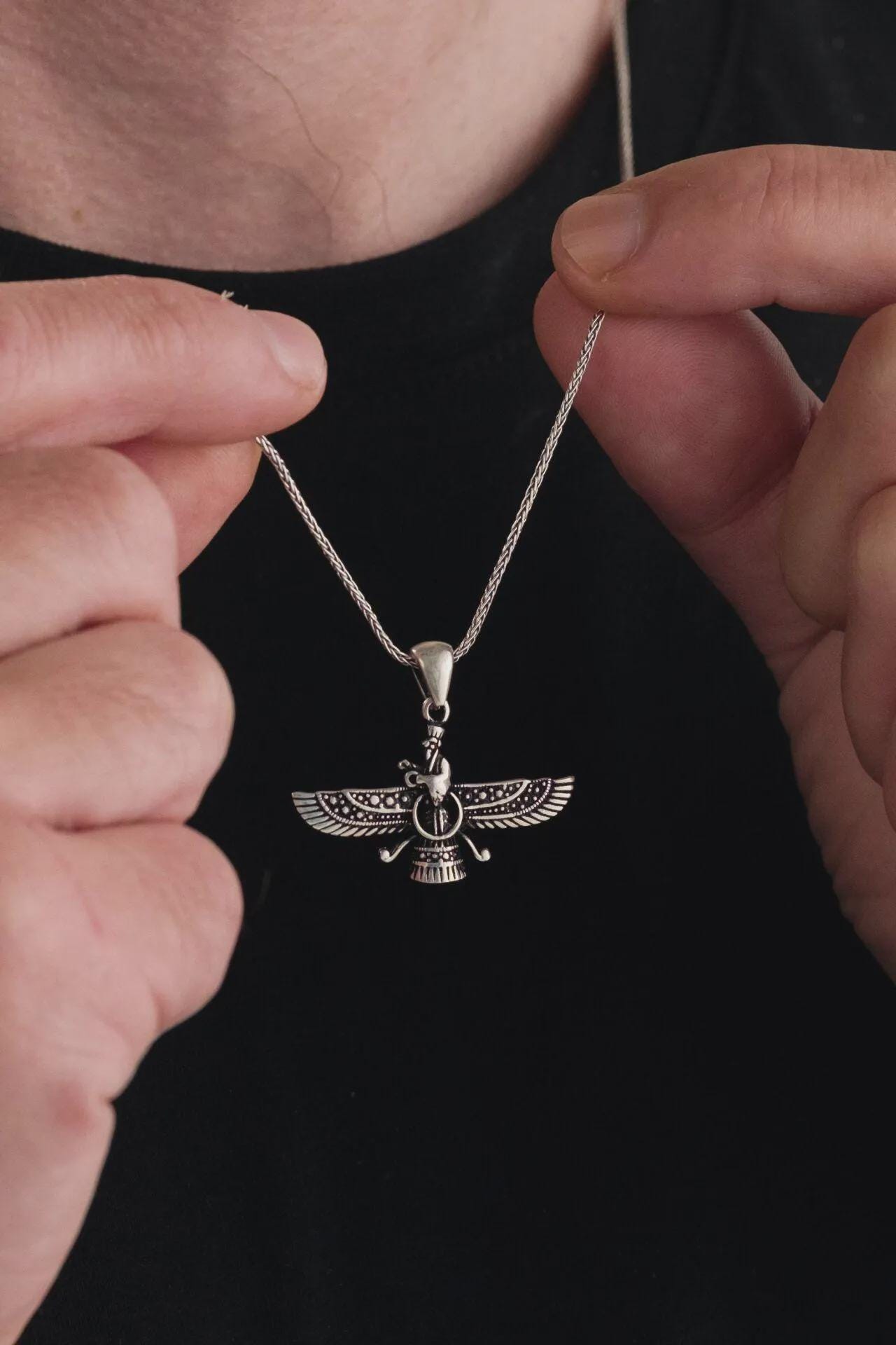 Sterling Silver Ahura Mazda Necklace: Unisex Kurdish Symbol