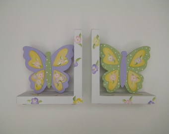 Butterfly bookends,pastel,girls bookends,kids bookends,children's bookends,shower gift,baby gift,personalized gift