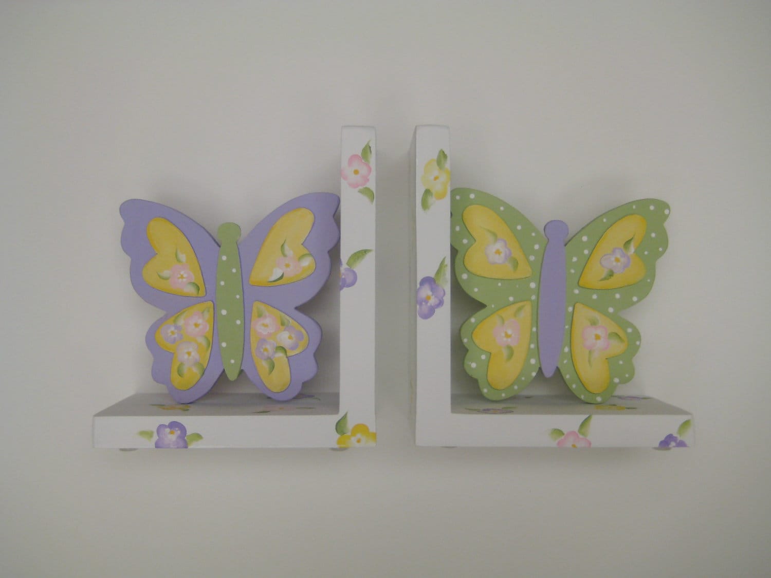 Hand Painted Butterfly Bookends, Pastel Floral Nursery Decor