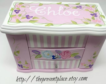 personalized pink musical jewelry box with sweet pastel roses, and a spinning ballerina
