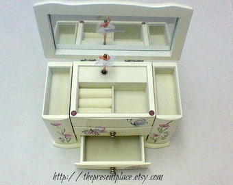 personalized musical jewelry box, with a spinning ballerina and hanging space
