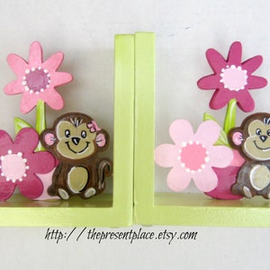 Personalized giraffe and elephant bookends with pink flowers image 5