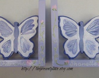Personalized purple butterfly bookends
