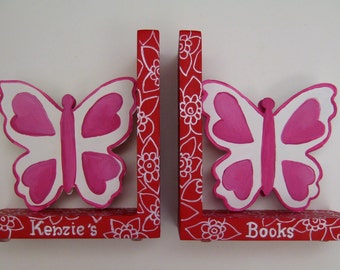 hot pink and red butterfly bookends