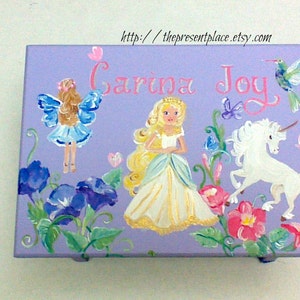 Personalized Unicorn Step Stool: Hand-Painted Lavender Princess Bench