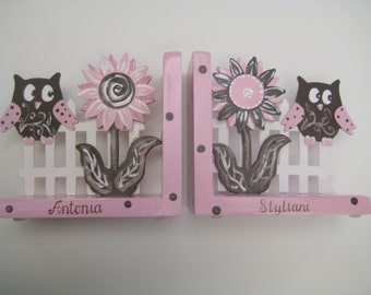 Pink and brown owl bookends