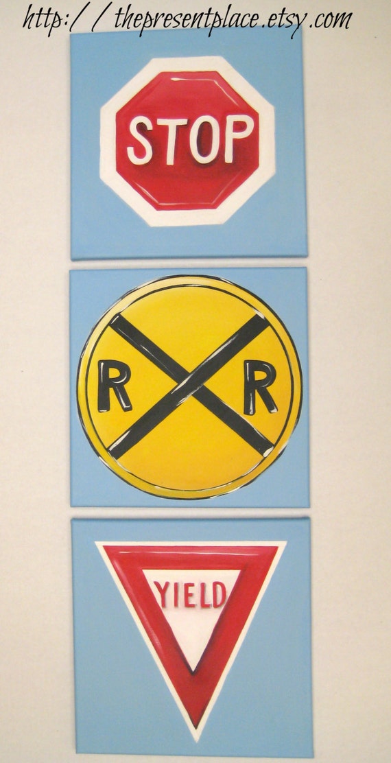 Yield Sign Paintingtraffic Signroad Sign Paintingyield Sign Etsy