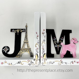 Girls initial Paris themed bookends