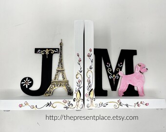 Girls initial Paris themed bookends