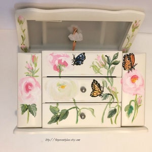 personalized musical jewelry box with a spinning ballerina and hanging space image 1