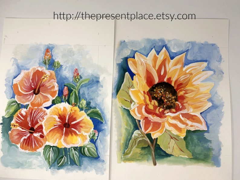 3 sisters an original hibiscus painting in vibrant yellows and orange image 10