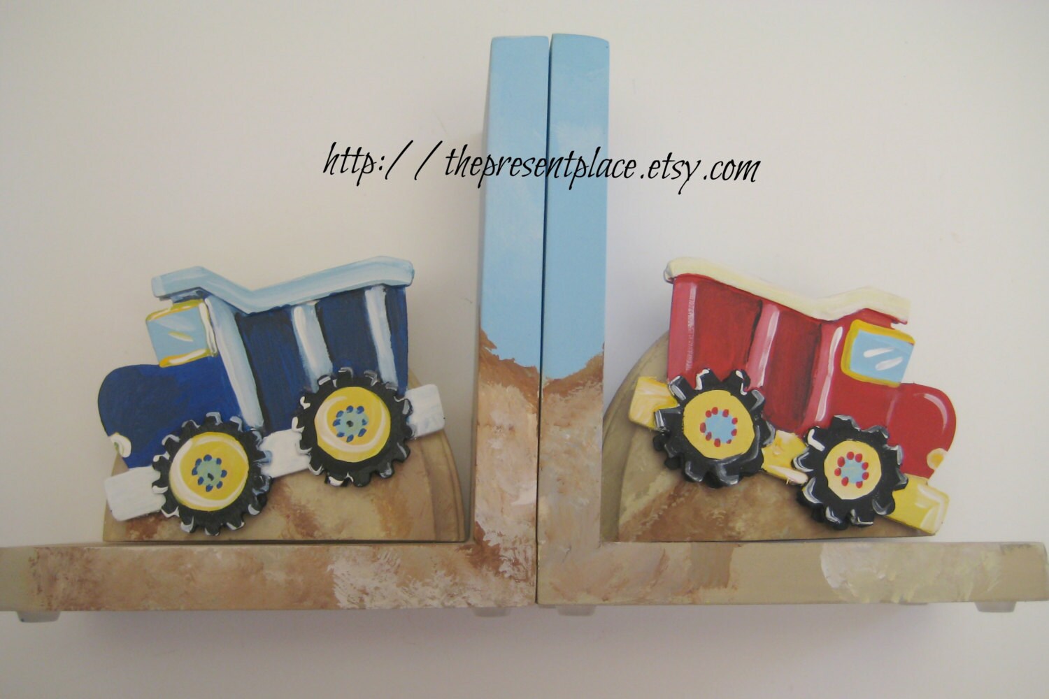 Personalized Dump Truck Bookends Hand-Painted Wooden Construction Decor