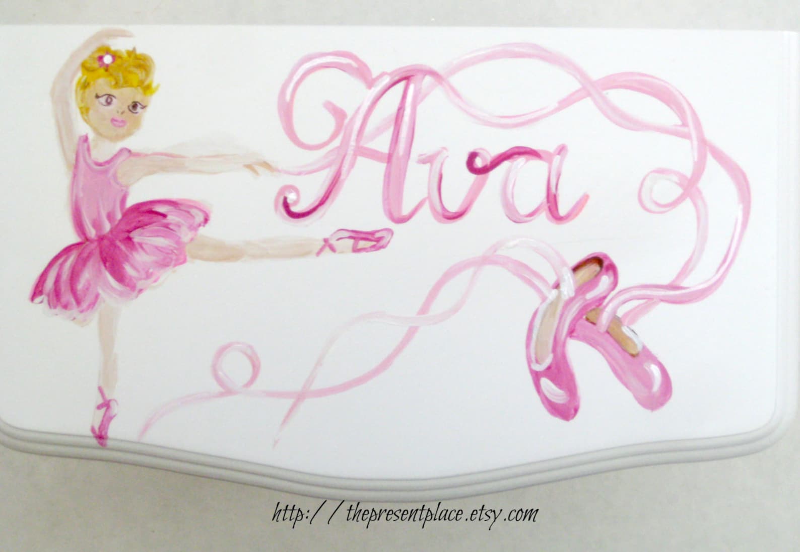 large white hanging jewelry box,four drawers,hand painted, ballerina,roses,ballet shoes,personalized jewelry box,girls jewelry b