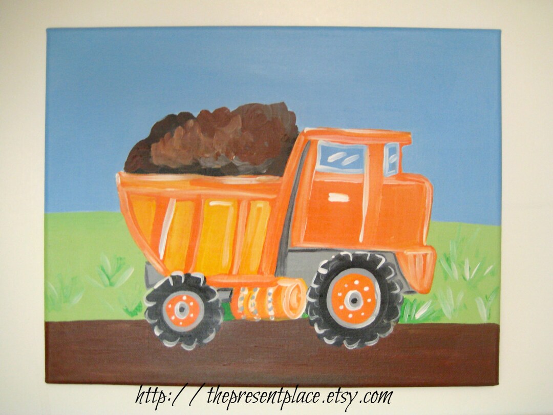 Dump Truck Paintingconstruction Themewall Artyellow Dump Etsy