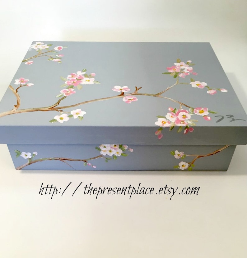 Cherry Blossom Keepsakeaqua Keepsake Boxbranchescherry Etsy