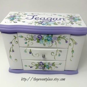 personalized musical jewelry box, with a ballerina and hanging storage
